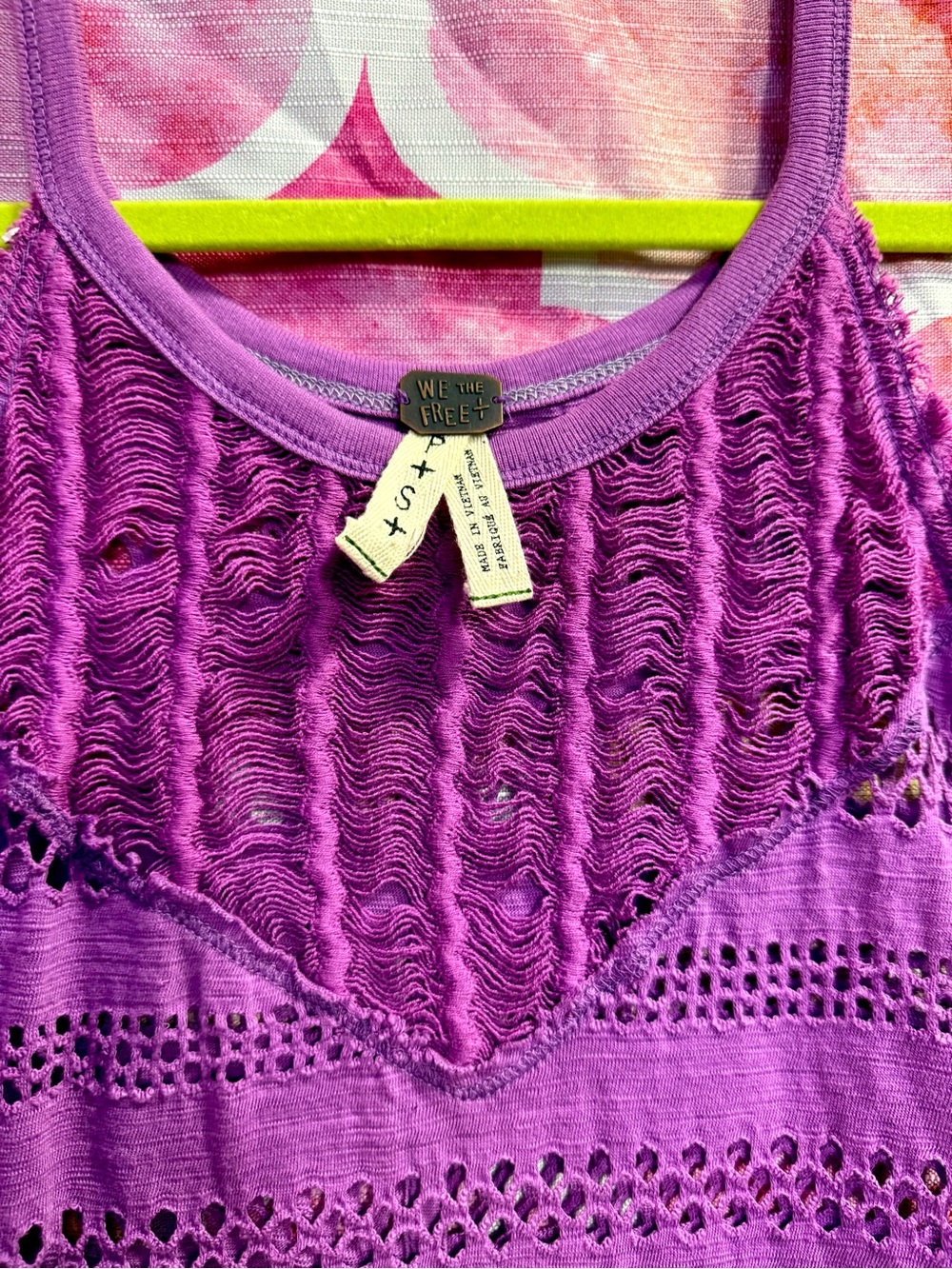 We The Free FREE PEOPLE purple crochet openwork tank top